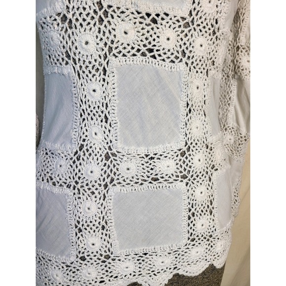 Boston Proper Ivory White Crochet Square Hippy Boho Long Sleeve Top Cover up S - Picture 3 of 15